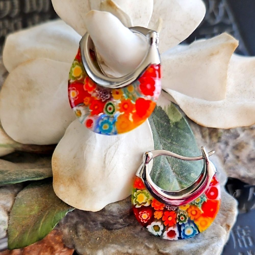 NWOT Red Floral Hoop Earrings